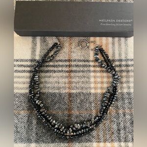 Silpada Womens Black Onyx Hermalite Triple Strand Necklace 18”